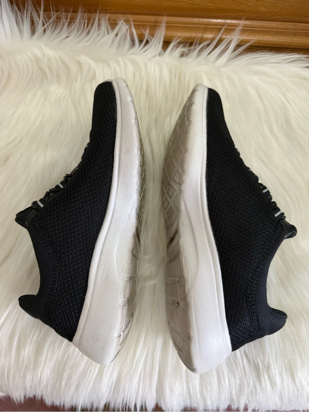 Skechers Women's Black Knit Slip-On Athletic Sneakers with White Sole